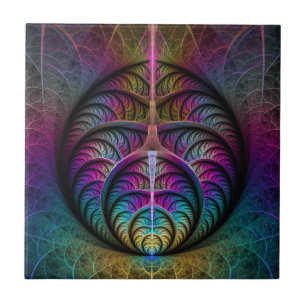 Trippy Patterned Colourful Abstract Fractal Art Tile