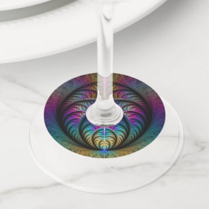 Trippy Patterned Colourful Abstract Fractal Art Wine Glass Tag