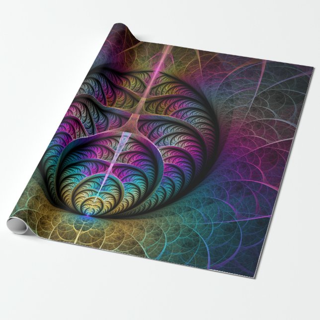 Trippy Patterned Colourful Abstract Fractal Art Wrapping Paper (Unrolled)
