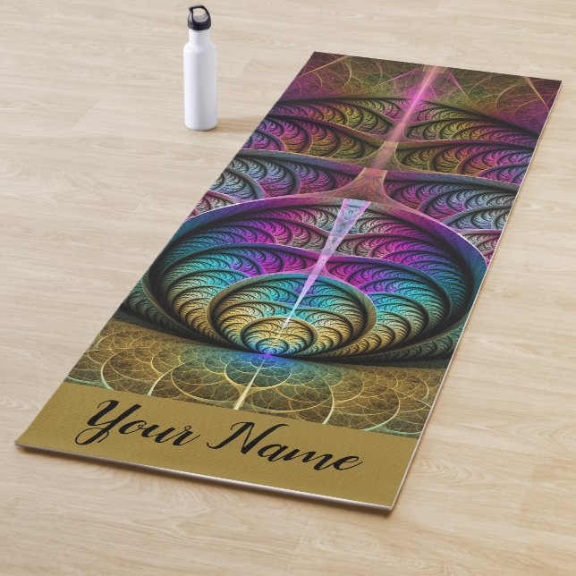 Trippy Patterned Colourful Abstract Fractal Name Yoga Mat (In Situ)