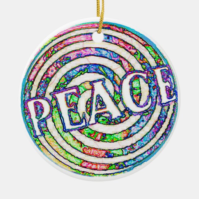 Trippy Peace Christmas Ceramic Tree Decoration (Front)