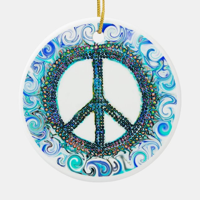 Trippy Peace Sign Christmas Ceramic Tree Decoration (Front)