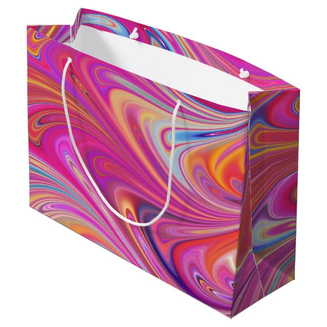 Trippy Pink and Orange Swirly Design Large Gift Bag (Back Angled)