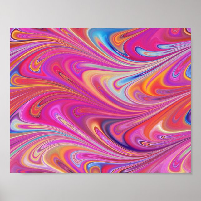 Trippy Pink and Orange Swirly Design Poster (Front)