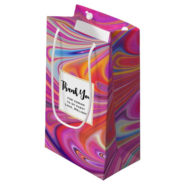 Trippy Pink and Orange Swirly Design Small Gift Bag (Front Angled)