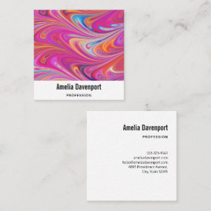 Trippy Pink and Orange Swirly Design Square Business Card