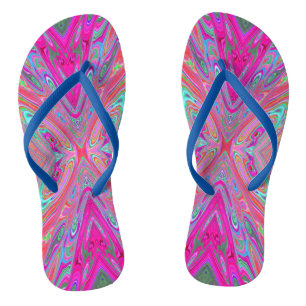 Trippy Pink, Aqua and Magenta Abstract Butterfly Flip Flops