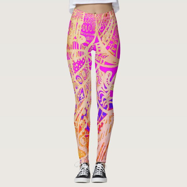 Trippy Pink Boho Leggings (Front)