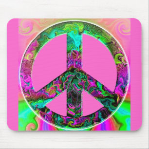 Trippy Pink Peace Sign Mouse Mat