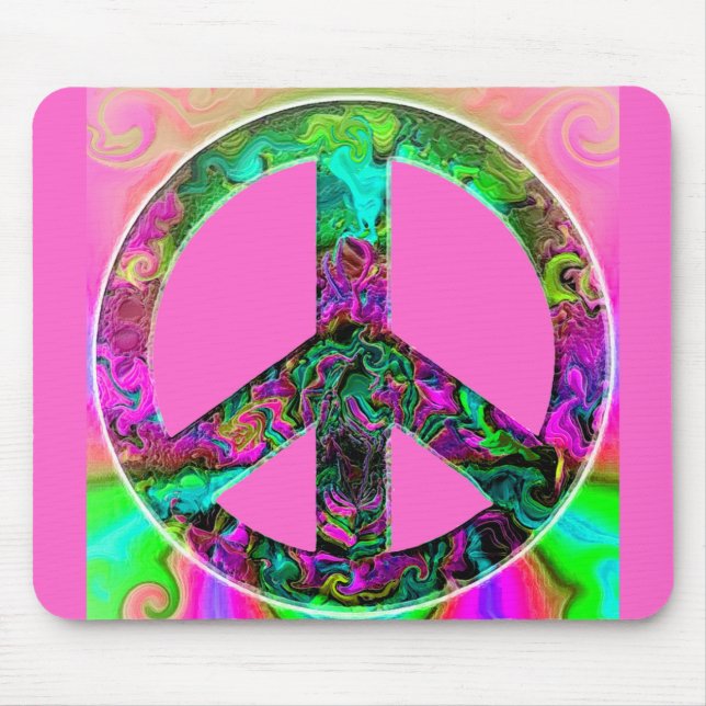 Trippy Pink Peace Sign Mouse Mat (Front)