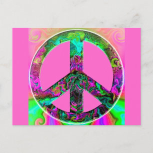 Trippy Pink Peace Sign Postcard