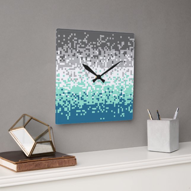 Trippy Pixelated Abstract Frayromantic Pride Flag Square Wall Clock (Office)