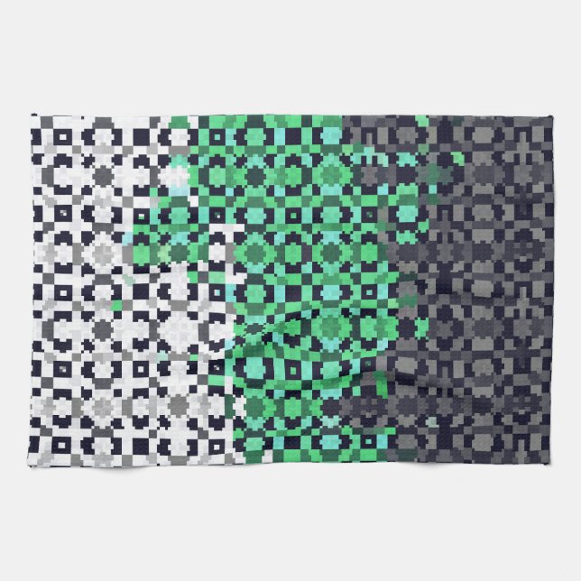 Trippy Pixelated Abstract Neutrois Pride Flag Tea Towel (Horizontal)