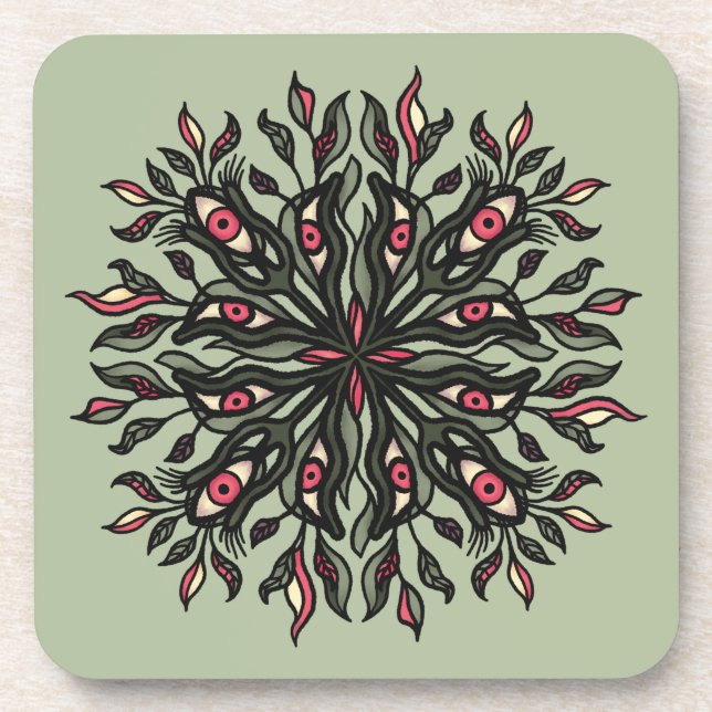 Trippy Plants and Eyes - Psychedelic Botanical Coaster (Front)