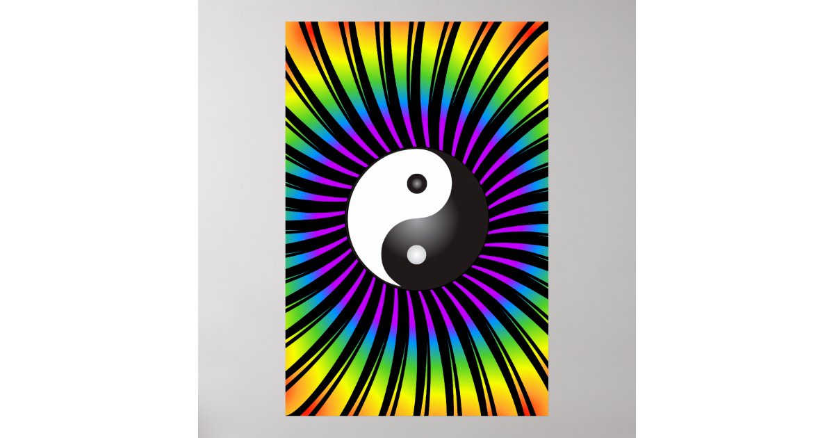 Trippy Poster Yin Yang Symbol And Spiral Design Poster