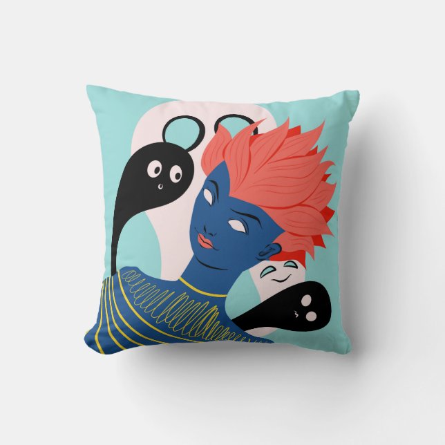 Trippy Psychedelic Alien Girl Cushion (Front)