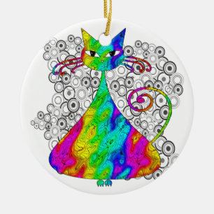 Trippy Psychedelic Cat Ornament