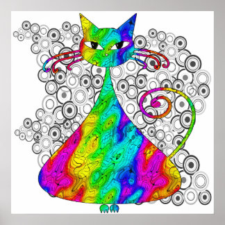 Trippy Psychedelic Cat Poster