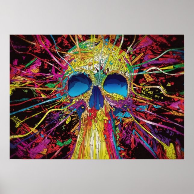 Trippy psychedelic colourful skull, blacklight  poster (Front)
