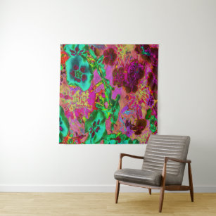 Trippy Psychedelic Emerald Green Flowers Tapestry