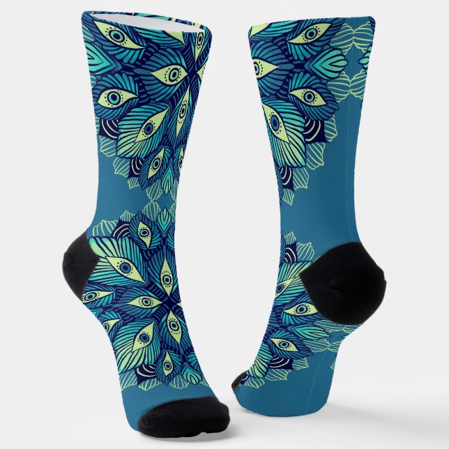 Trippy Psychedelic Eyes Floral Surreal Art Socks (Angled)