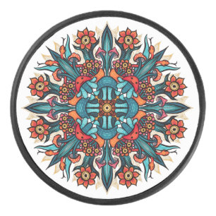 Trippy Psychedelic Groovy Mushroom Mandala Eyes Hockey Puck