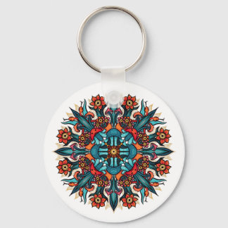 Trippy Psychedelic Groovy Mushroom Mandala Eyes Key Ring