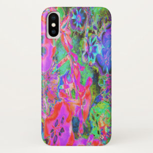 Trippy Psychedelic Hot Pink and Purple Flowers iPhone X Case