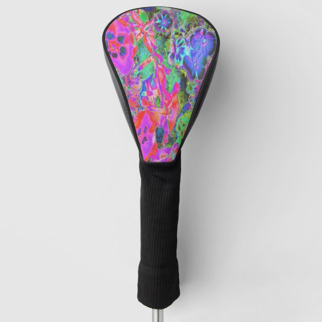 Trippy Psychedelic Hot Pink and Purple Flowers Golf Head Cover (Front)