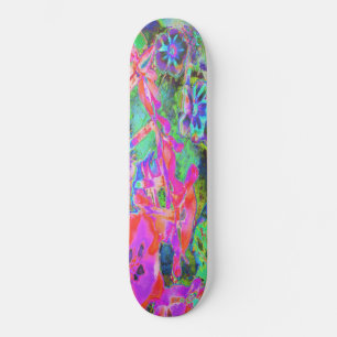 Trippy Psychedelic Hot Pink and Purple Flowers Skateboard