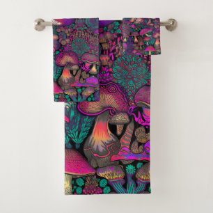 Trippy Psychedelic Mushroom Pattern Bath Towel Set