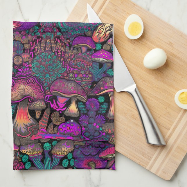 Trippy Psychedelic Mushroom Pattern Tea Towel (Quarter Fold)