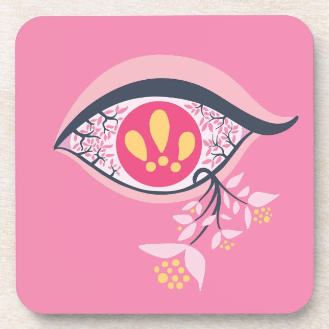 Trippy Psychedelic Pink Eye Floral Pastel Goth Coaster (Front)