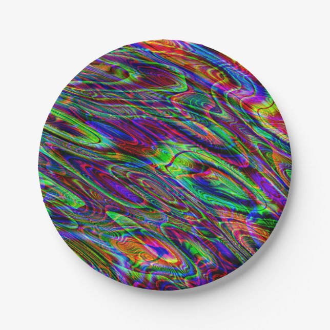 Trippy Psychedelic Purple Green Bold Print Party Paper Plate (Front)