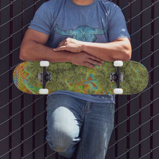Trippy Psychedelic Spiral Fractal Art Skateboard (Outdoor 3)