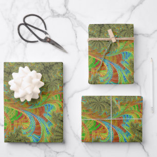 Trippy Psychedelic Spiral Fractal Art Wrapping Paper Sheet