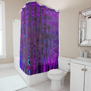 Trippy Purple and Black Retro Atomic Waves Shower Curtain