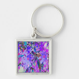 Trippy Purple and Magenta Colorful Wildflowers Key Ring