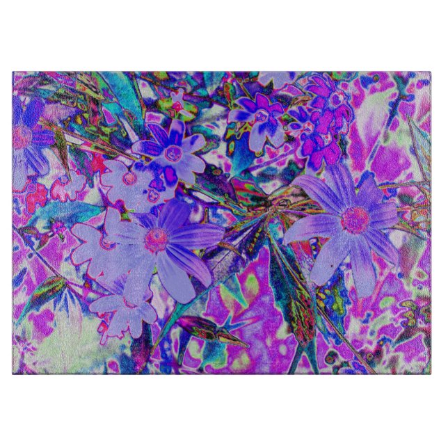 Trippy Purple and Magenta Colourful Wildflowers Cutting Board (Front)