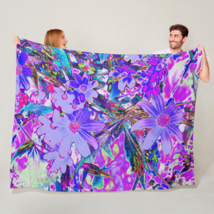 Trippy Purple and Magenta Colourful Wildflowers Fleece Blanket