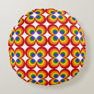 Trippy Rainbow Flowers Round Cushion