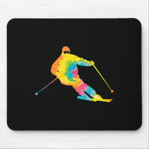 Trippy Rainbow Hippie - Tie-dye Skiing Mouse Mat