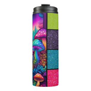 Trippy Rainbow Mushroom & faux glitter Thermal Tumbler