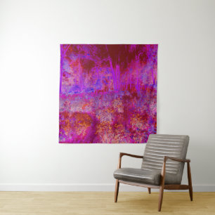 Trippy Red and Magenta Impressionistic Landscape Tapestry