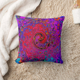 Trippy Red and Purple Abstract Retro Liquid Swirl Cushion