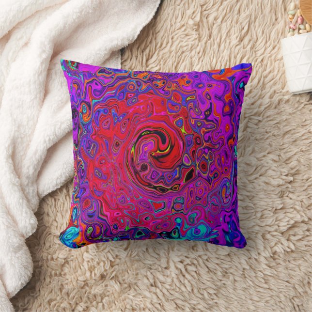 Trippy Red and Purple Abstract Retro Liquid Swirl Cushion (Blanket)