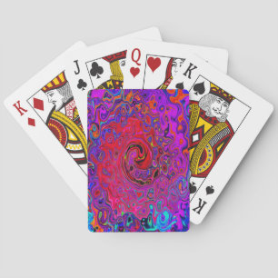 Trippy Red and Purple Abstract Retro Liquid Swirl Playing Cards