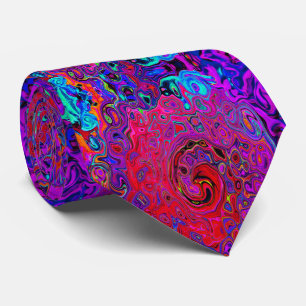 Trippy Red and Purple Abstract Retro Liquid Swirl Tie