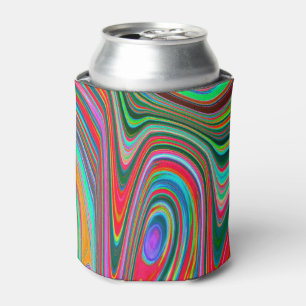 Trippy Red, Green and Blue Abstract Groovy Art Can Cooler