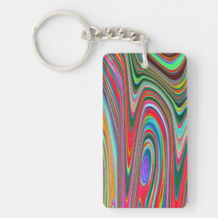 Trippy Red, Green and Blue Abstract Groovy Art Key Ring